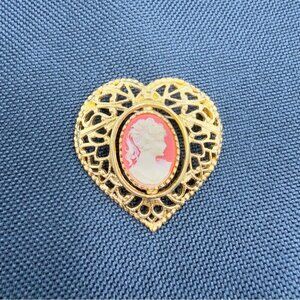 Vintage Double Sided Brooch with Faux Pearl and Cameo Filigree Brooch